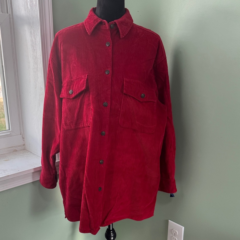 Eddie Bauer Red Button Down corduroy Shirt XL